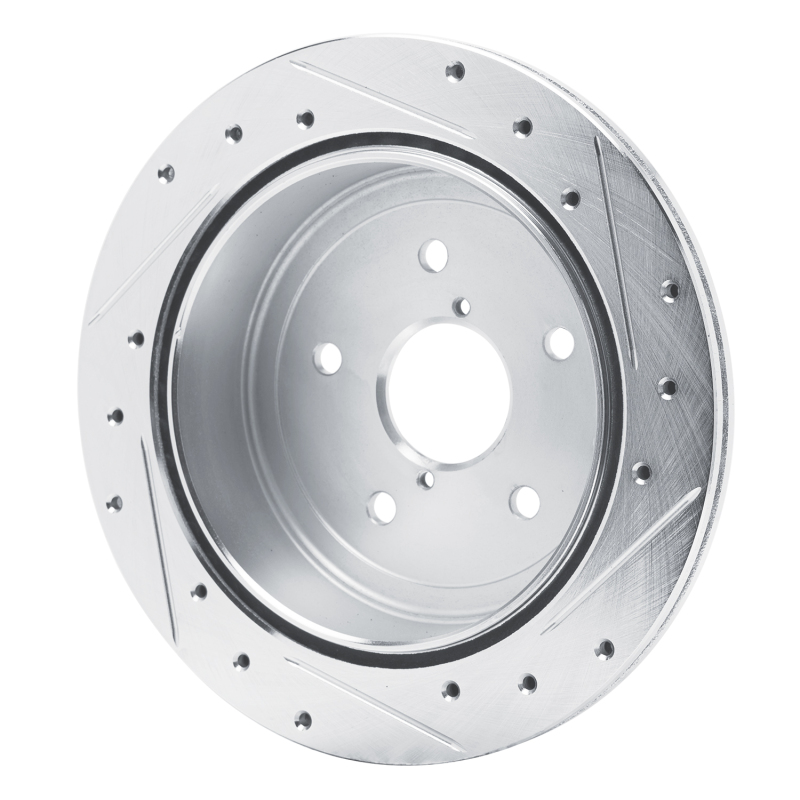 Subaru WRX Brake Rotor (1) - Rear Left - R1 Concepts - Drilled & Slotted - Silver - `22-`25